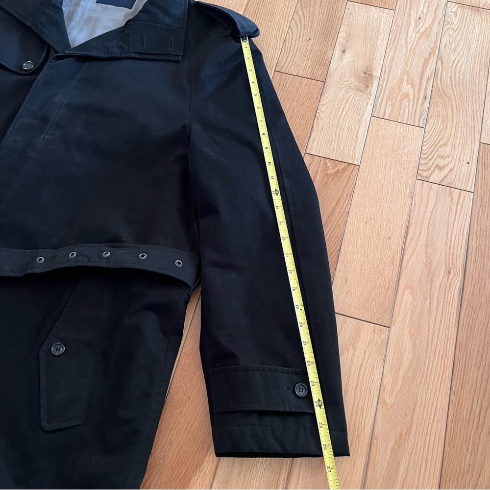 Burberry Mens Black Belted Hidden Hood Button Front Coat 100% Cotton Size 56 - Picture 3 of 12